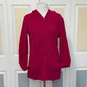 Talbots Womens M Pink Knit Full Zip Up Waffle Hoodie Jacket Pockets